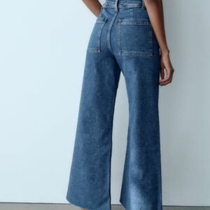 Zara High Waisted The Marine Straight Classic Blue Wide-Leg Jeans Sz 4